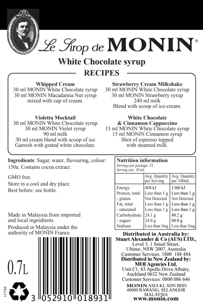 Monin White Chocolate Syrup 700ml