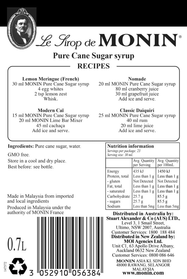Monin Pure Sugar Cane Syrup 700ml